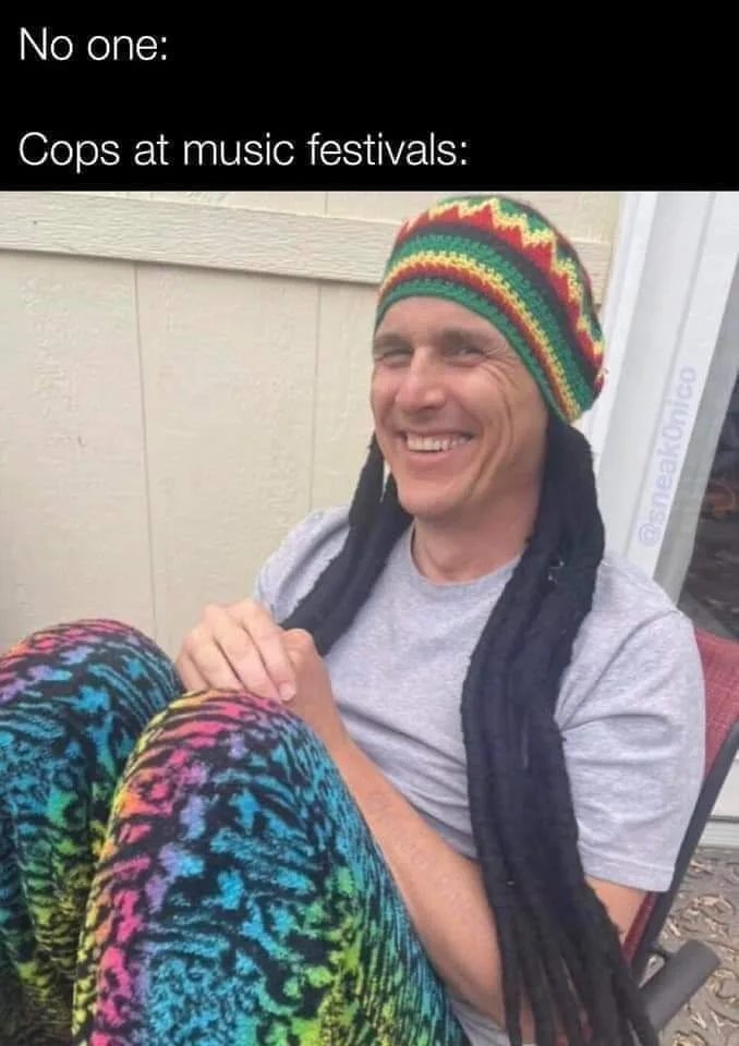 No one:
Cops at music festivals:
@sneakOnico
