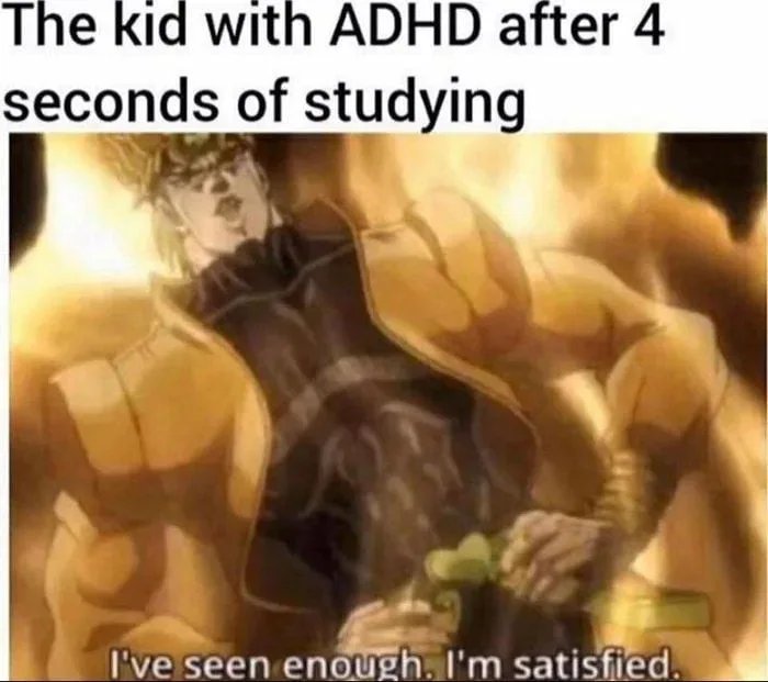 The kid with ADHD after 4
seconds of studying
I've seen enough. I'm satisfied.
