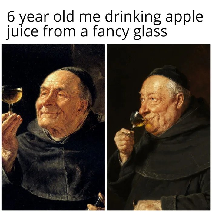 6 year old me drinking apple
juice from a fancy glass
