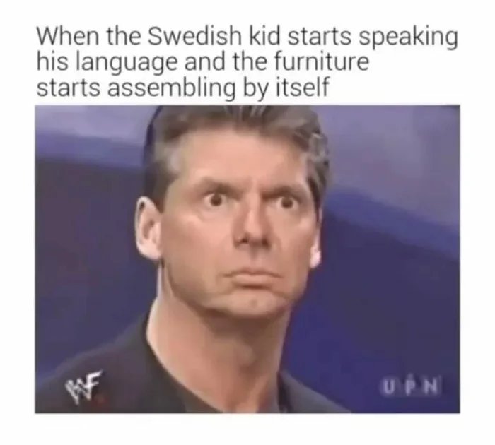 When the Swedish kid starts speaking
his language and the furniture
starts assembling by itself
UPN
