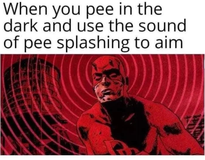When you pee in the
dark and use the sound
of pee splashing to aim
