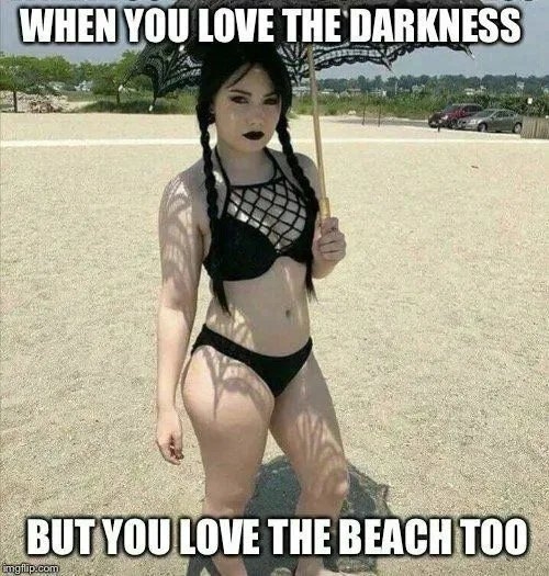 WHEN YOU LOVE THE DARKNESS
BUT YOU LOVE THE BEACH TOO
imgflip.com
