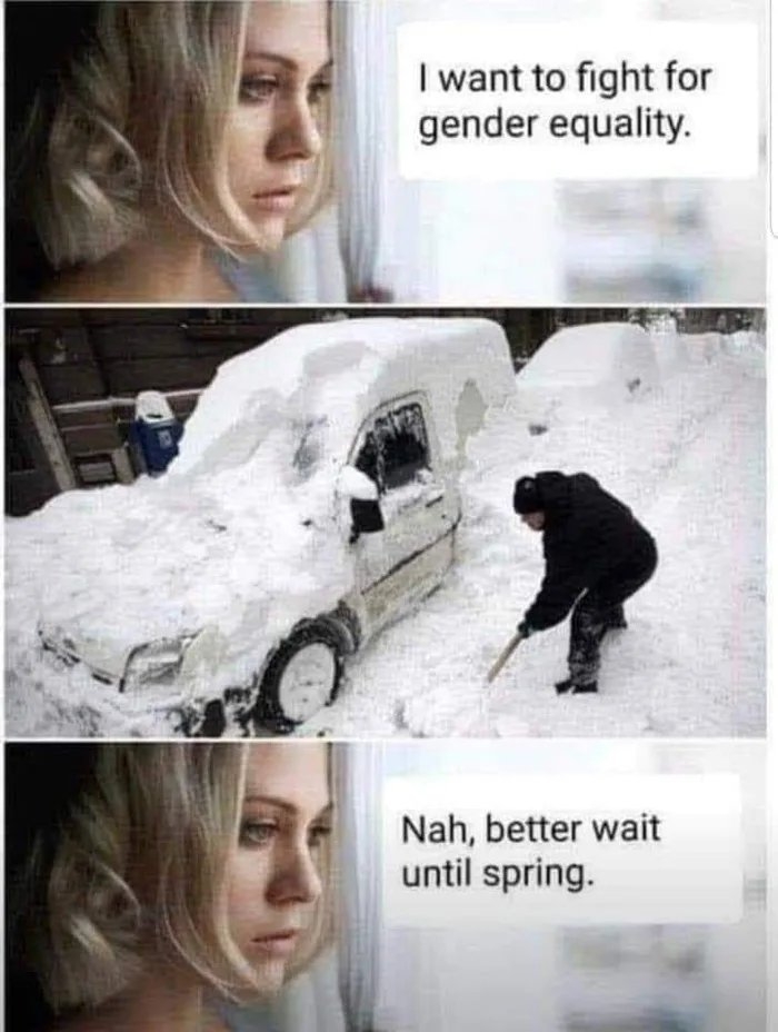 I want to fight for
gender equality.
Nah, better wait
until spring.
