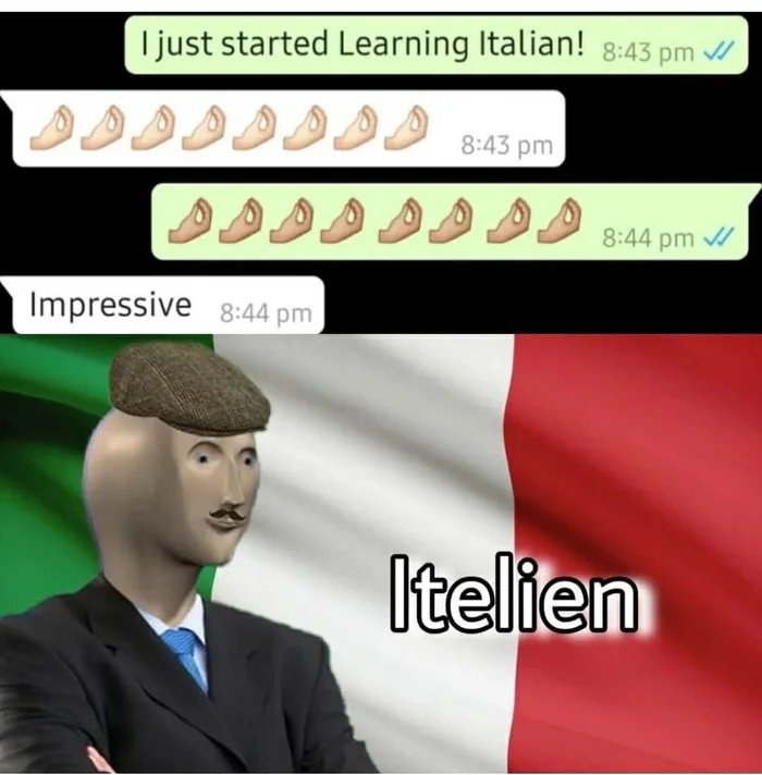 I just started Learning Italian! 8:43 pm /
AAL
8:43 pm
8:44 pm /
Impressive 8:44 pm
Itelien
