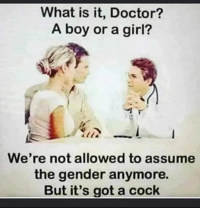 What is it, Doctor?
A boy or a girl?
We're not allowed to assume
the gender anymore.
But it's got a cock
