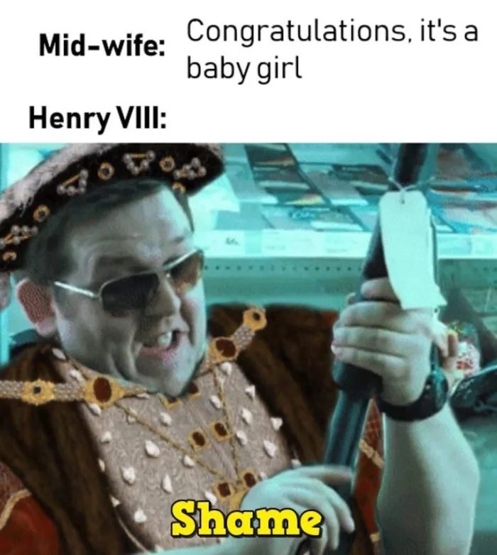 Congratulations, it's a
baby girl
Mid-wife:
Henry VIII:
Shame
