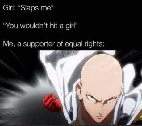 Girl: *Slaps me*
“You wouldn't hit a girl