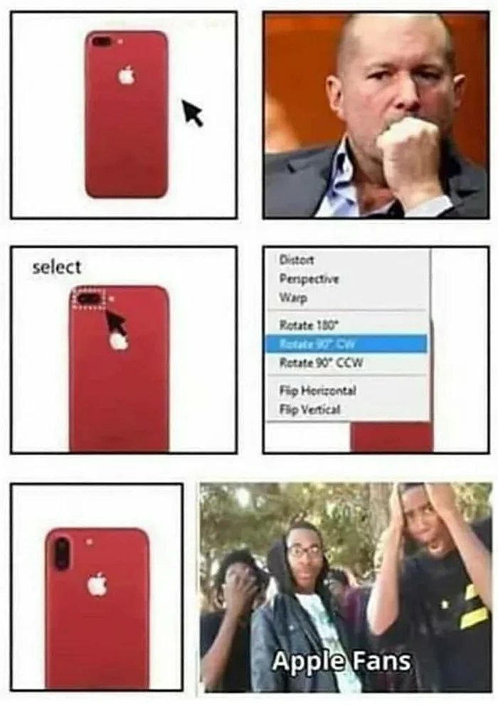 Distort
select
Perspective
Warp
Rotate 180
Retate 90 CW
Retate 90 CCW
Fip Herizontal
Fip Vertical
Apple Fans
