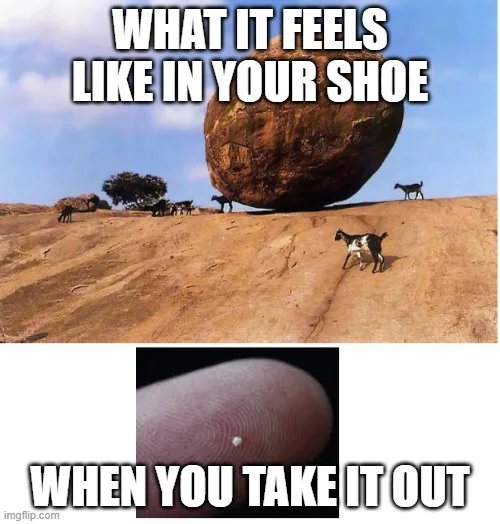 WHAT IT FEELS
LIKE IN YOUR SHOE
WHEN YOU TAKE ITOUT
imgflip.com
