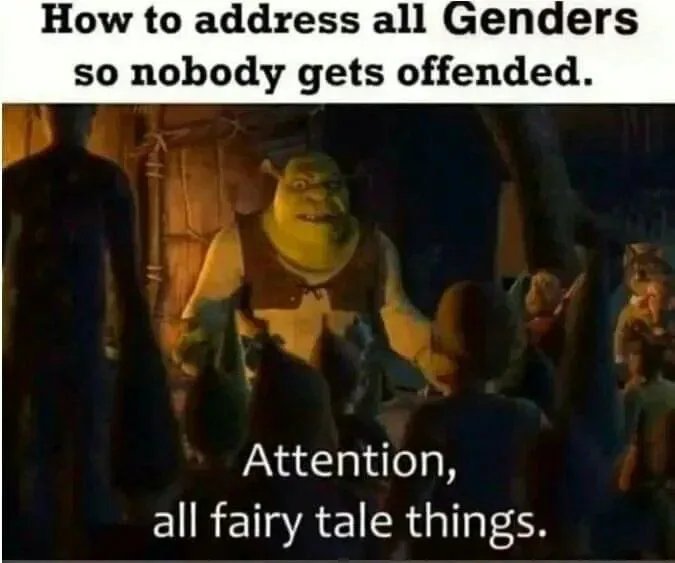 How to address all Genders
so nobody gets offended.
Attention,
all fairy tale things.
