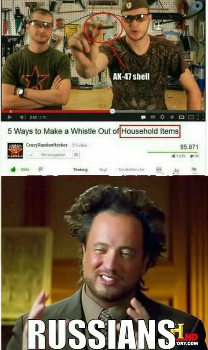 AK-47 shell
263/6.16
5 Ways to Make a Whistle Out of Household Items
FRA CrazyRussianlacker 313 video
85.871
Bertangganan
3.029
Suka
Tentang
Bagi
Tamiehan ke
RUSSIANS
'ORY.COM
