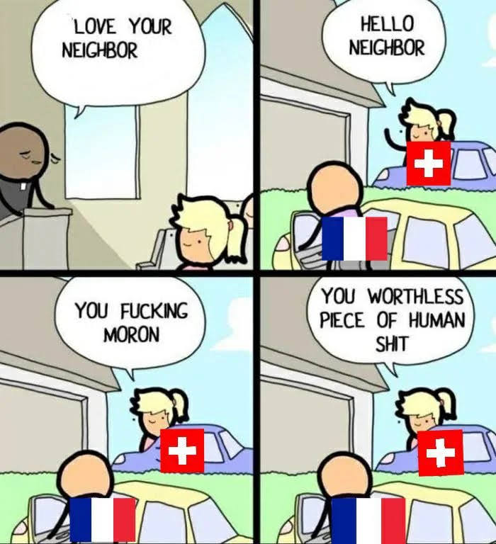 LOVE YOUR
NEIGHBOR
HELLO
NEIGHBOR
+
YOU FUCKING
MORON
YOU WORTHLESS
PIECE OF HUMAN
SHIT
+
