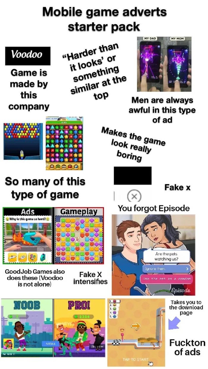 Mobile game adverts
starter pack
MY DAD
MY MOM
