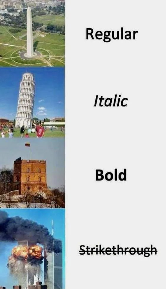 Regular
Italic
Bold
Strikethrough

